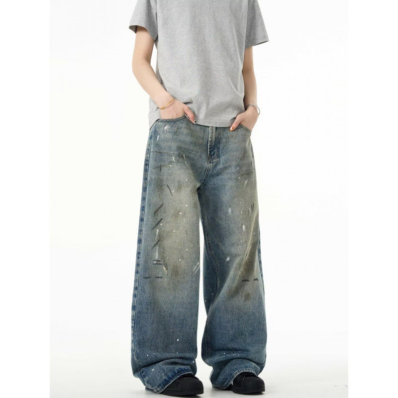 Splash-ink Jeans Men's and Women’s Retro Washed Distressed Trousers
