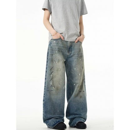 Splash-ink Jeans Men's and Women’s Retro Washed Distressed Trousers