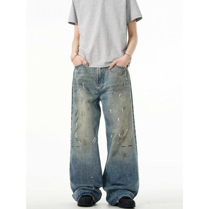 Splash-ink Jeans Men's and Women’s Retro Washed Distressed Trousers