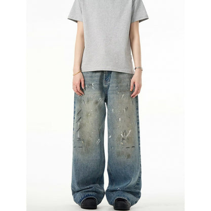Splash-ink Jeans Men's and Women’s Retro Washed Distressed Trousers