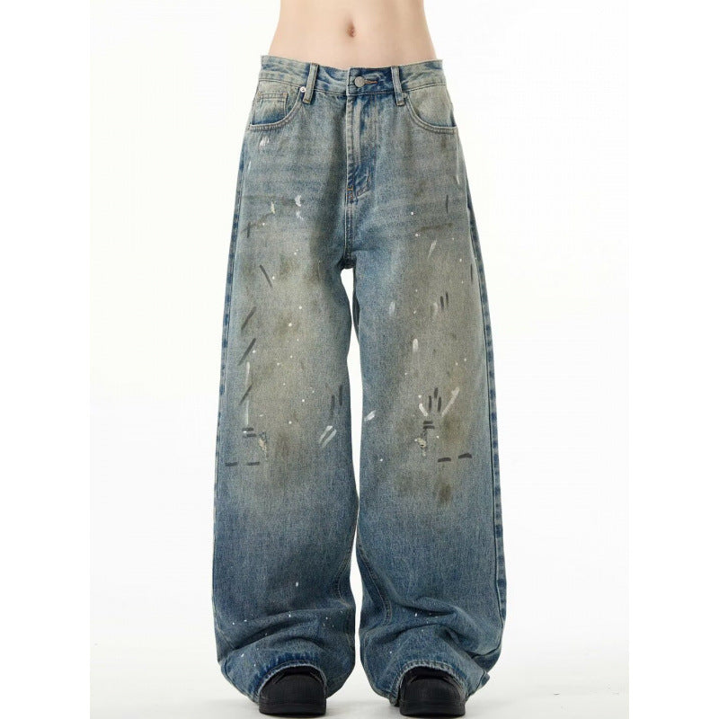 Splash-ink Jeans Men's and Women’s Retro Washed Distressed Trousers