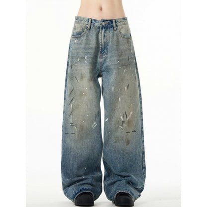 Splash-ink Jeans Men's and Women’s Retro Washed Distressed Trousers