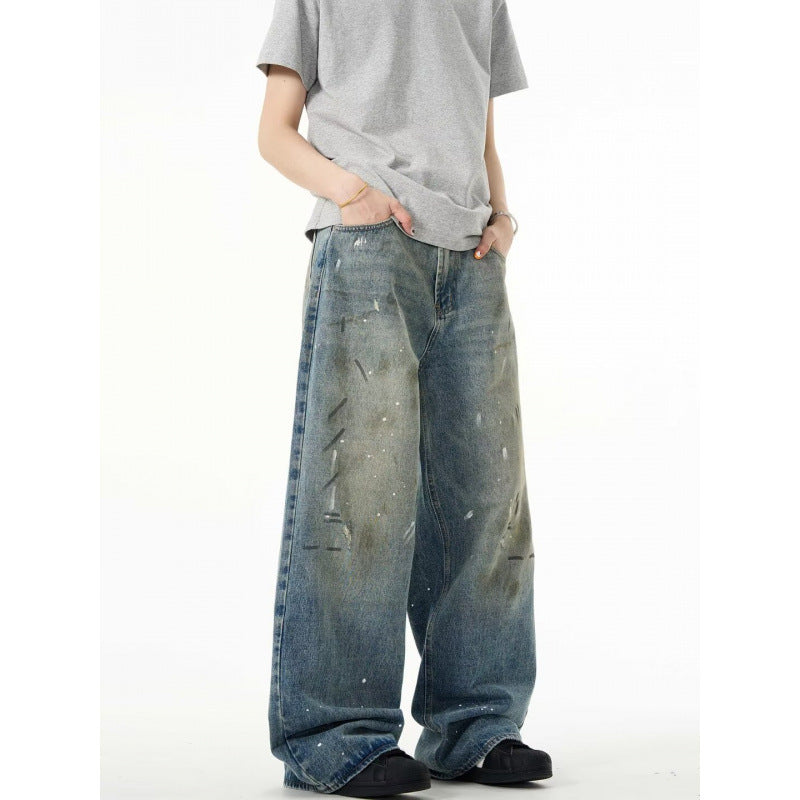 Splash-ink Jeans Men's and Women’s Retro Washed Distressed Trousers