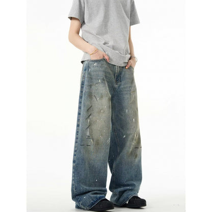 Splash-ink Jeans Men's and Women’s Retro Washed Distressed Trousers