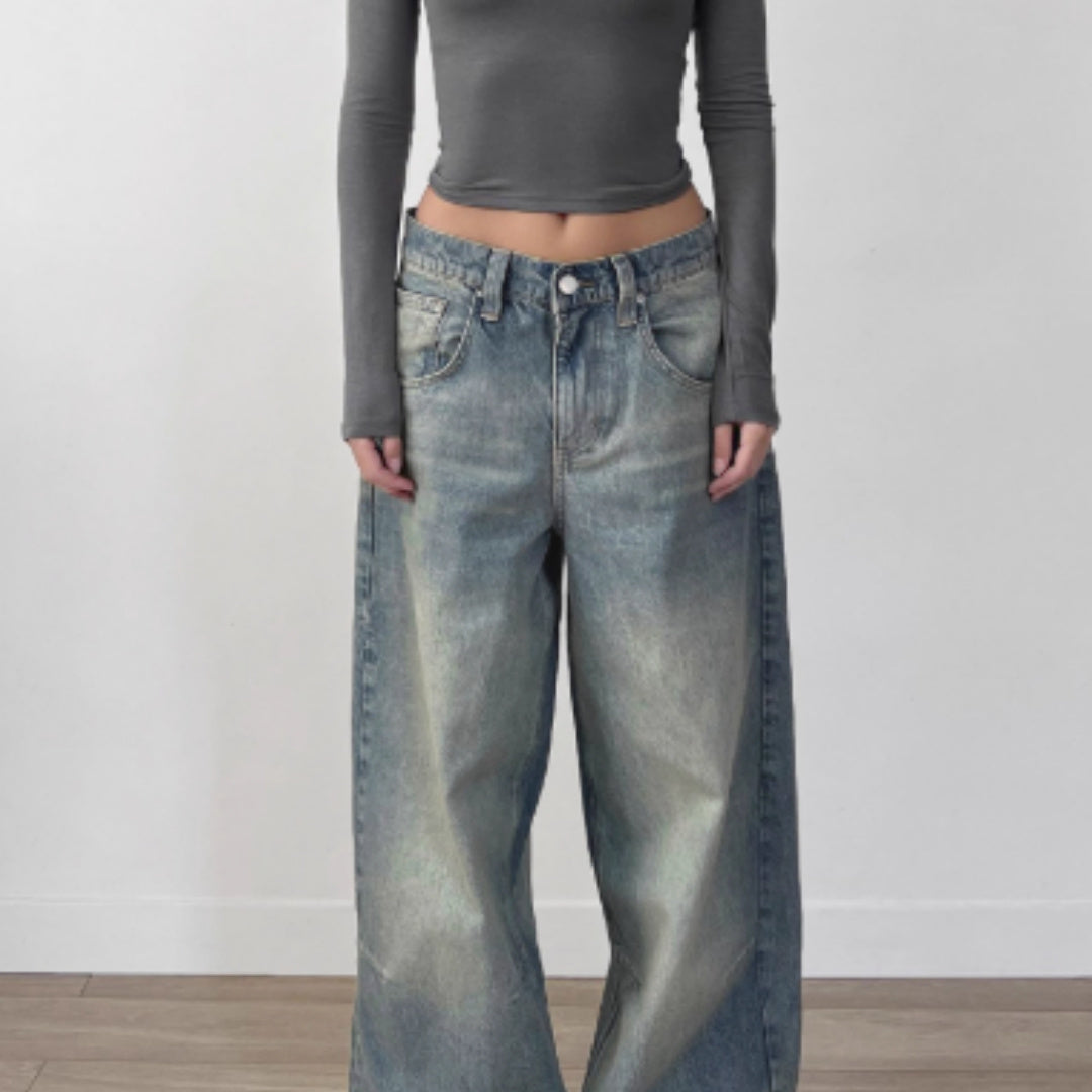 High washed loose baggy jeans 
